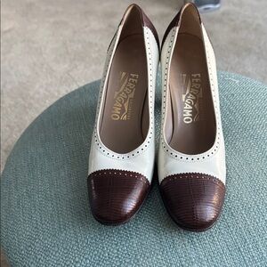 Ferragamo brown and white pumps 7